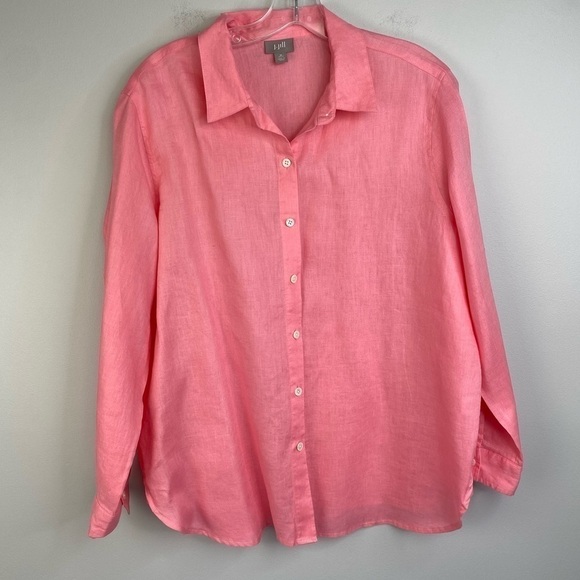 J.Jill 100% linen salmon color button down top blouse Mp - Picture 10 of 15